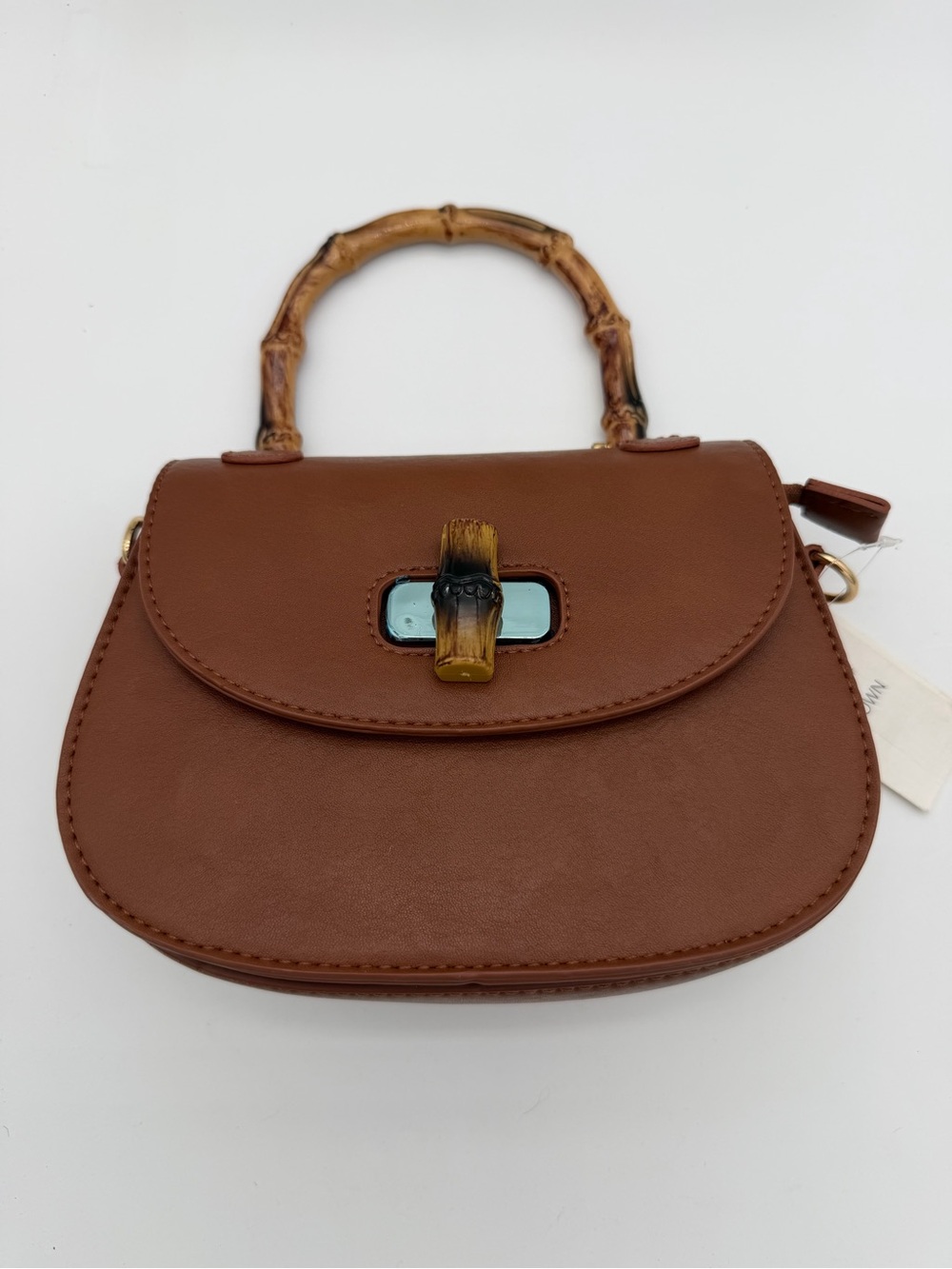 Brown Mini Top-Handle Bag with Bamboo Accent